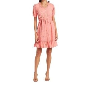 NWOT Nanette‎ Lepore | Cotton Eyelet Puff Sleeve Dress In Light Flamingo
